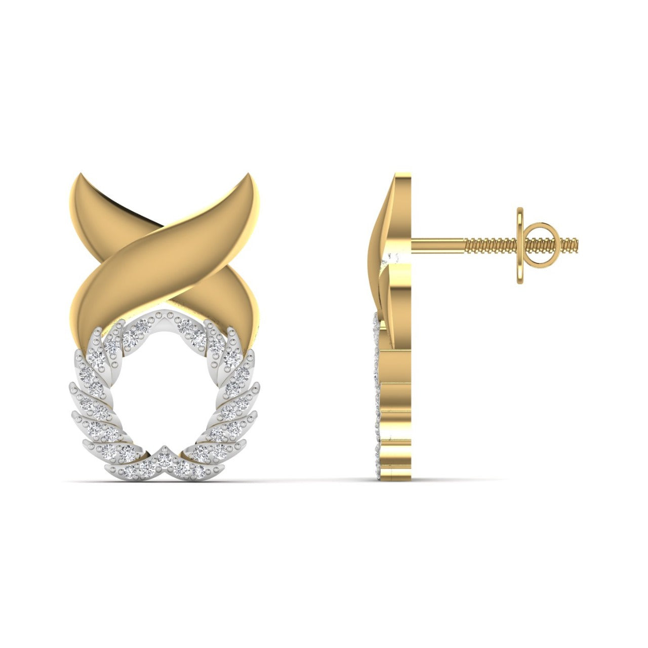 A pair of 18K gold diamond earrings with 'XO' design.