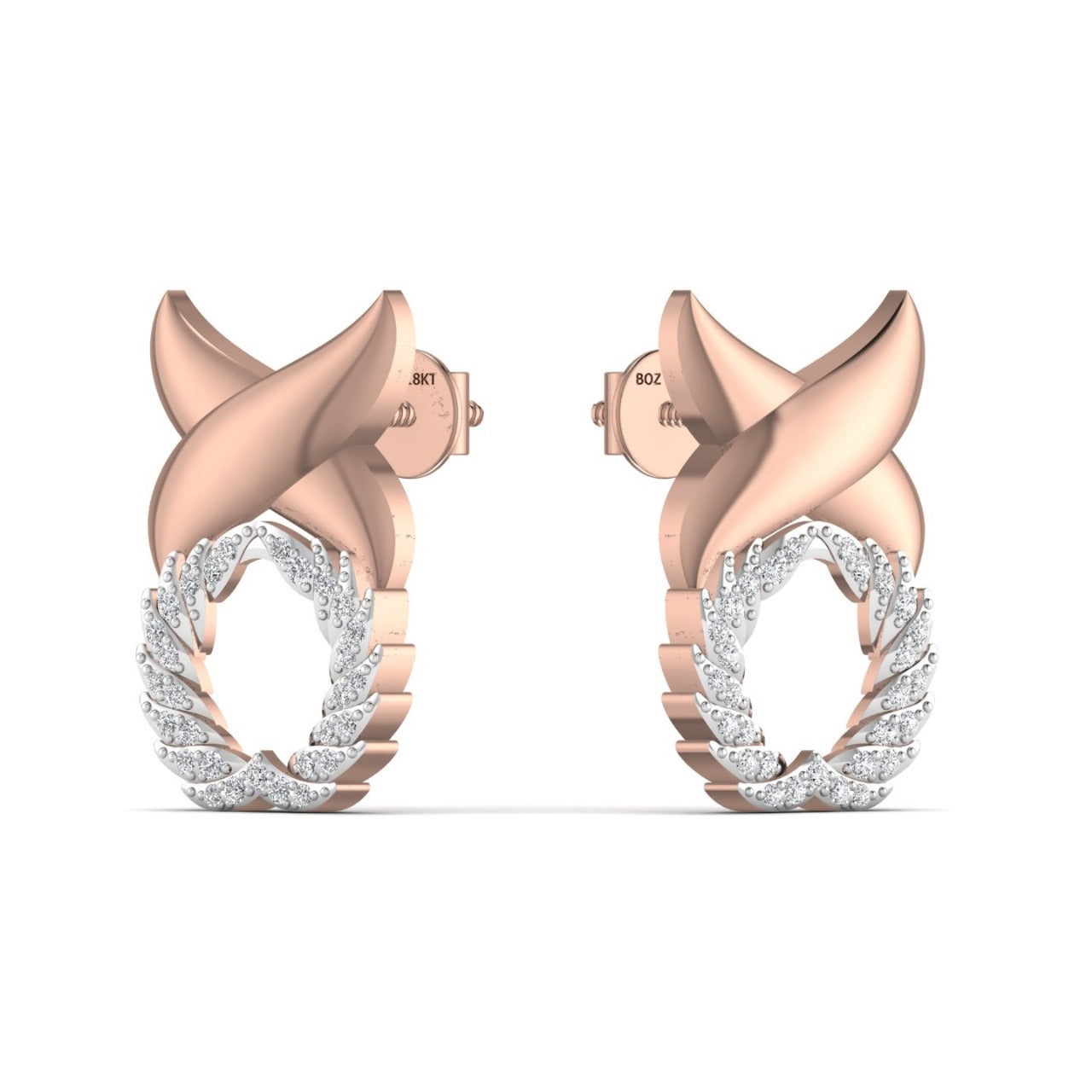 A pair of 18K gold diamond earrings with 'XO' design.