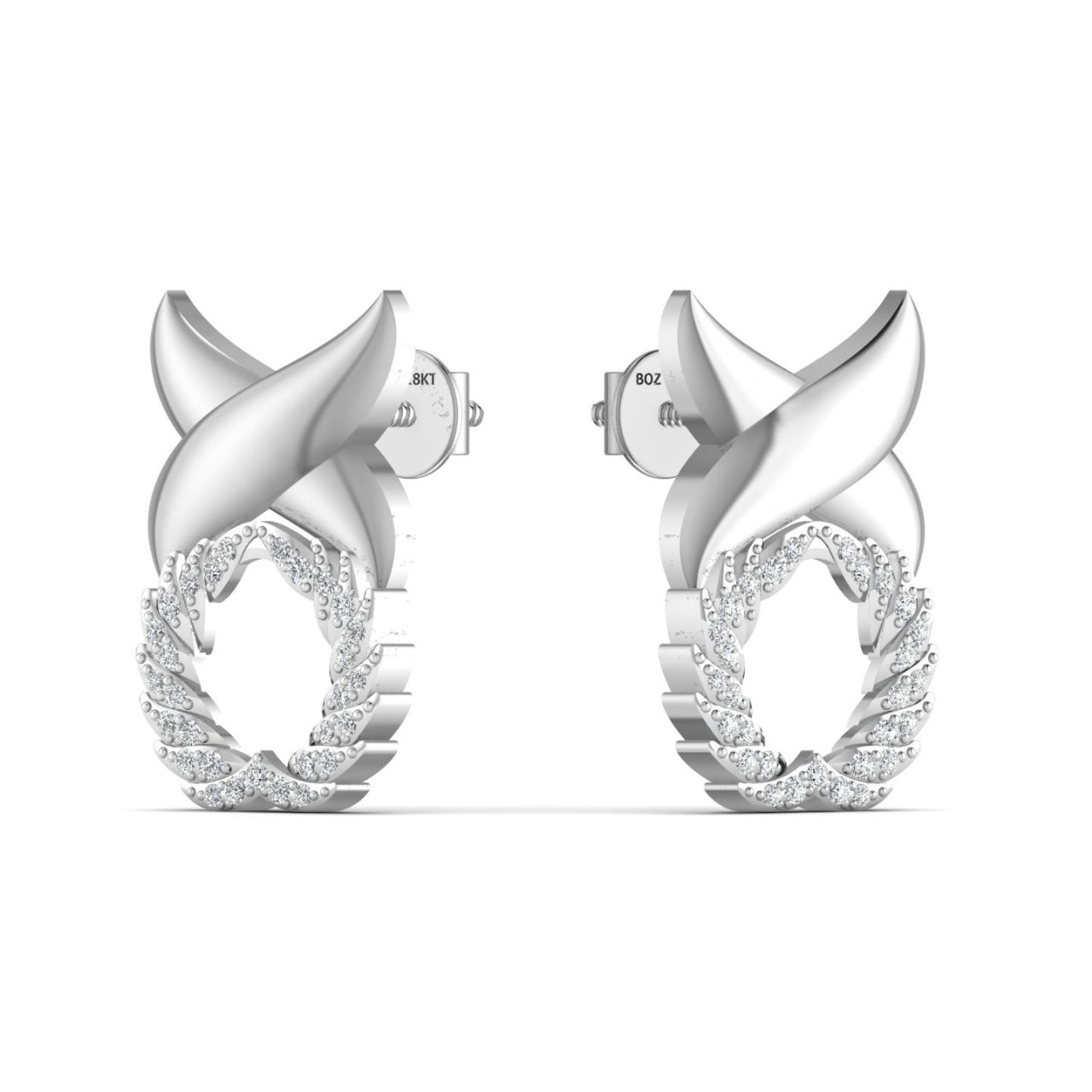 A pair of 18K gold diamond earrings with 'XO' design.