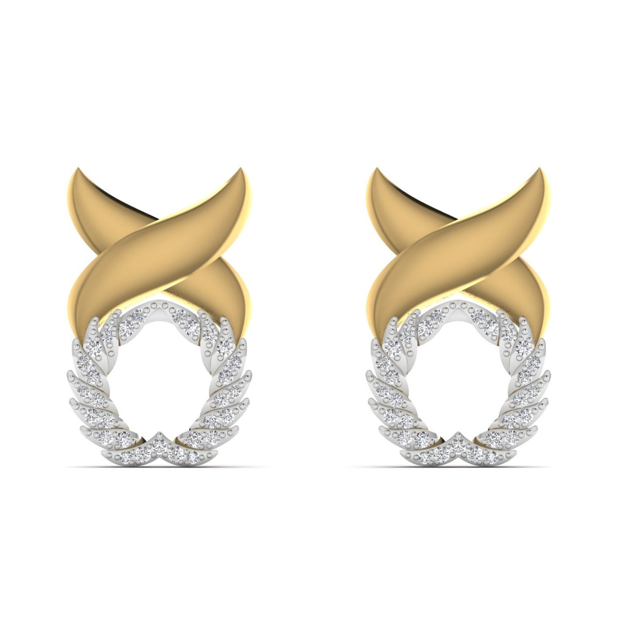 A pair of 18K gold diamond earrings with 'XO' design.