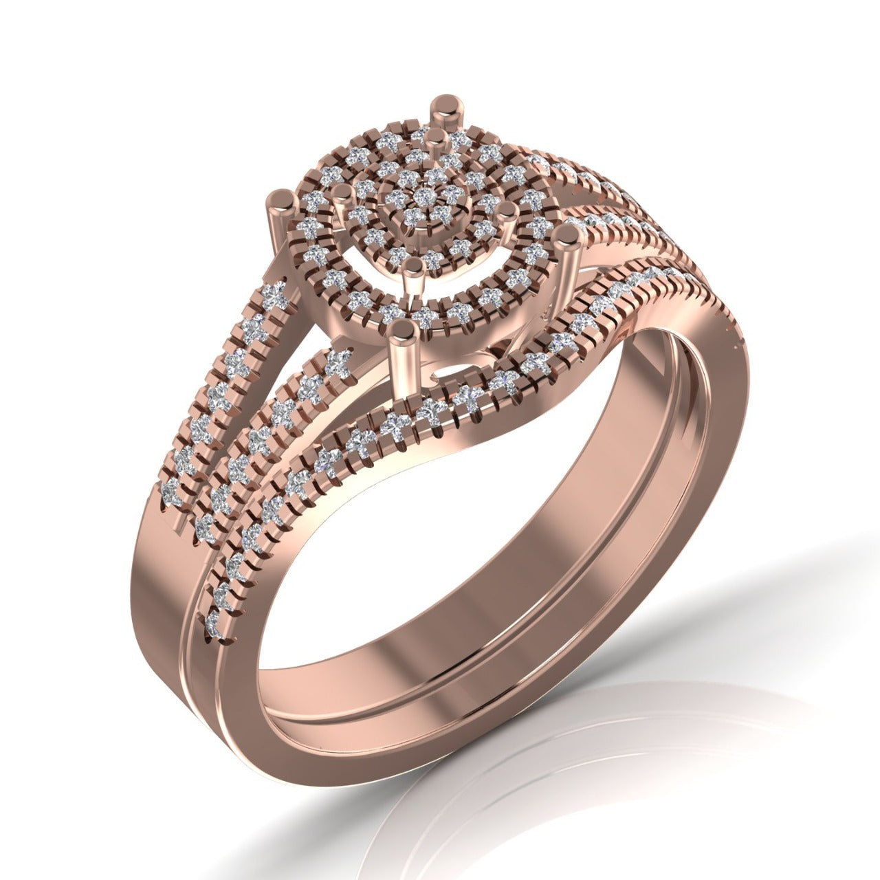 Precious Round Cut Diamond Cluster Bride Set in 18K Gold