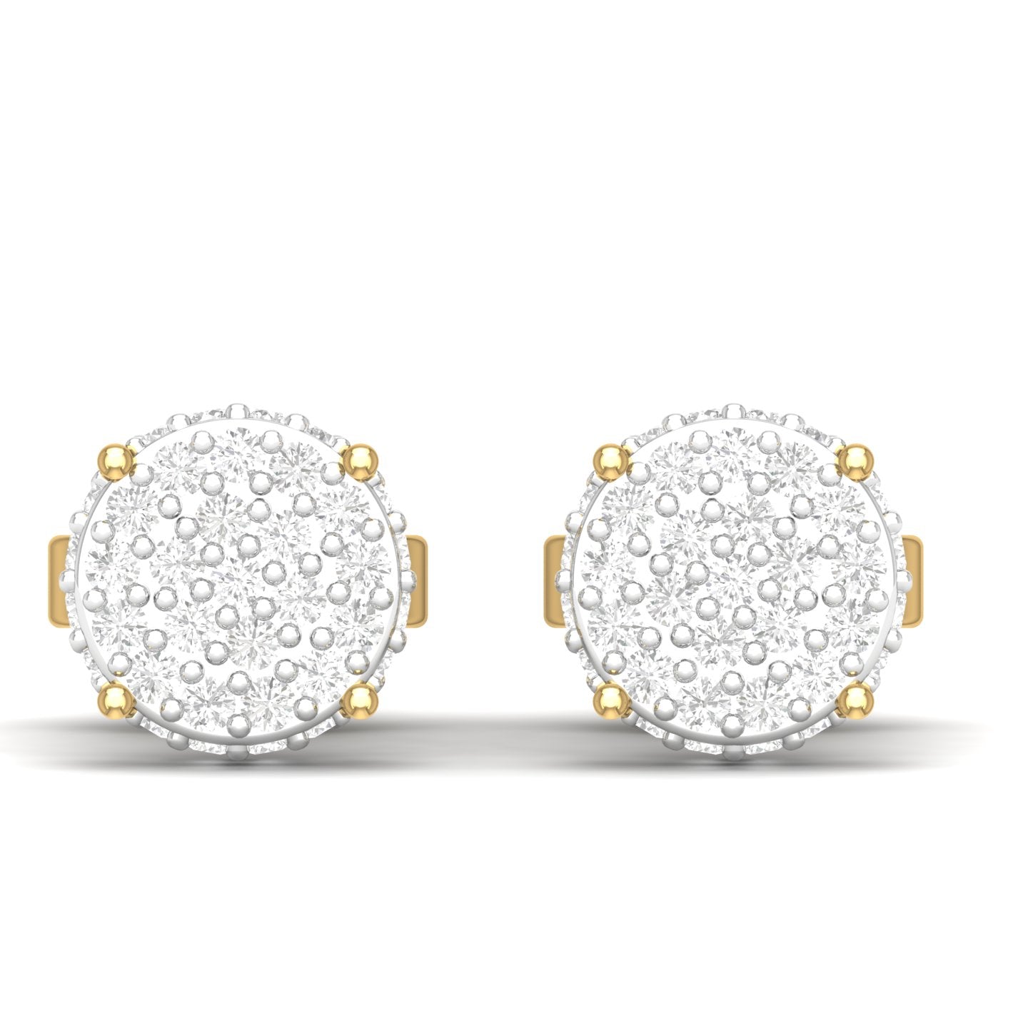 Pair of round earrings with gold accents on a white background