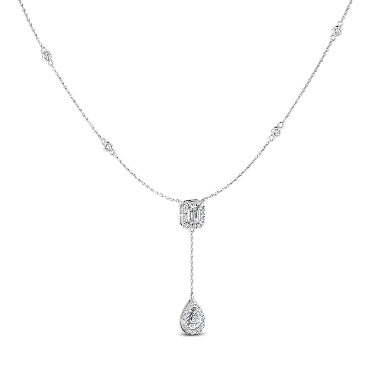 Diamond necklace with a pendant on a white background