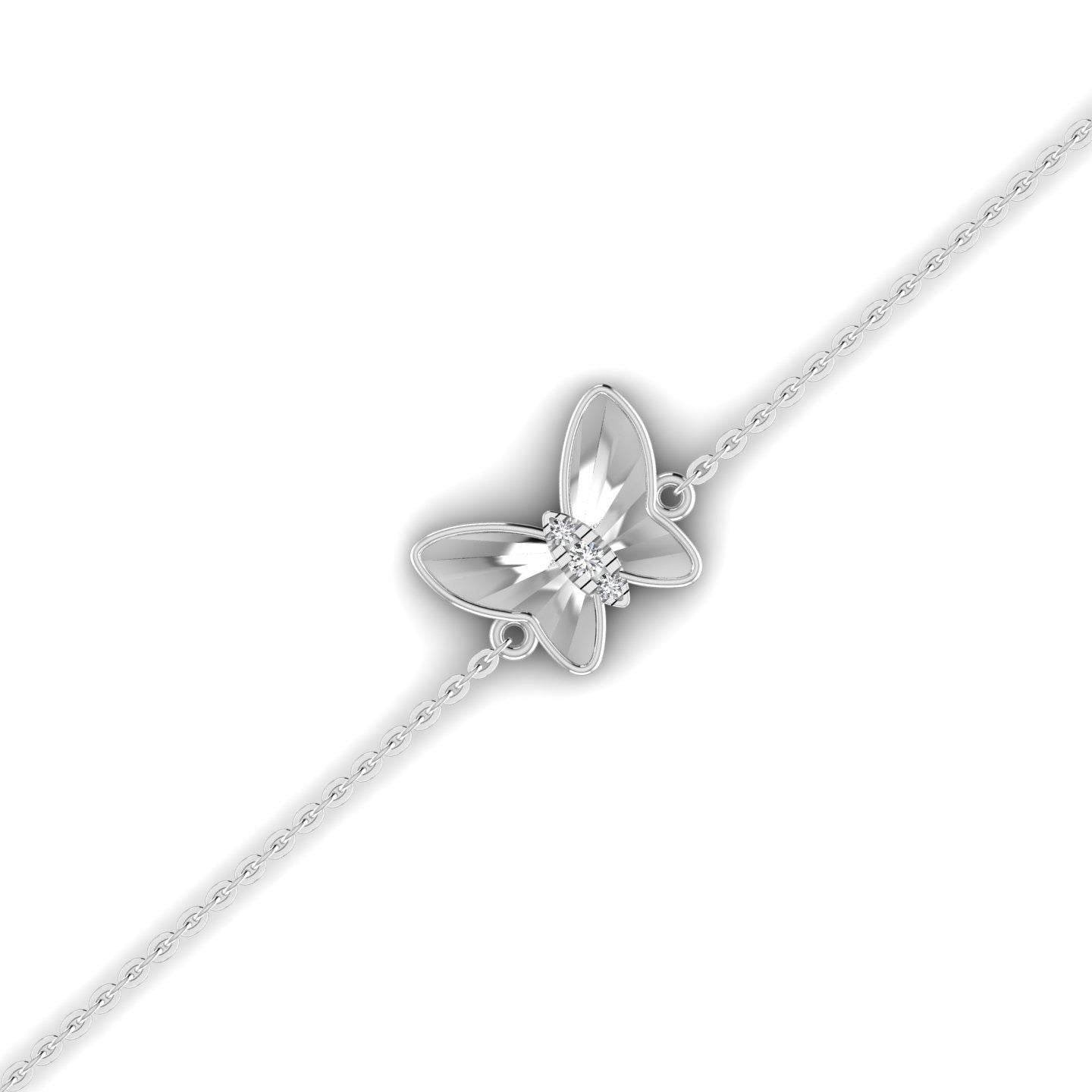 Silver butterfly necklace on a white background