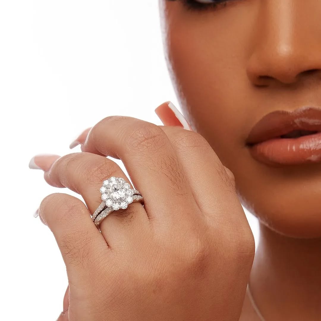 BOZ Lavie Oval Cut Moissanite Bride Set in 925 Sterling Silver