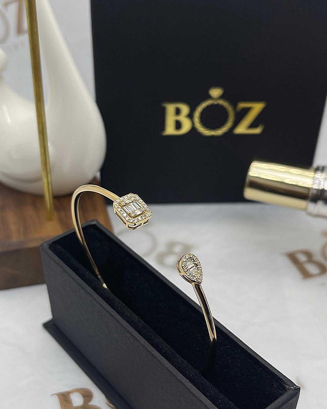 Eloise Round and Pear Cuff Diamond Cuff Bracelet in 18K Gold