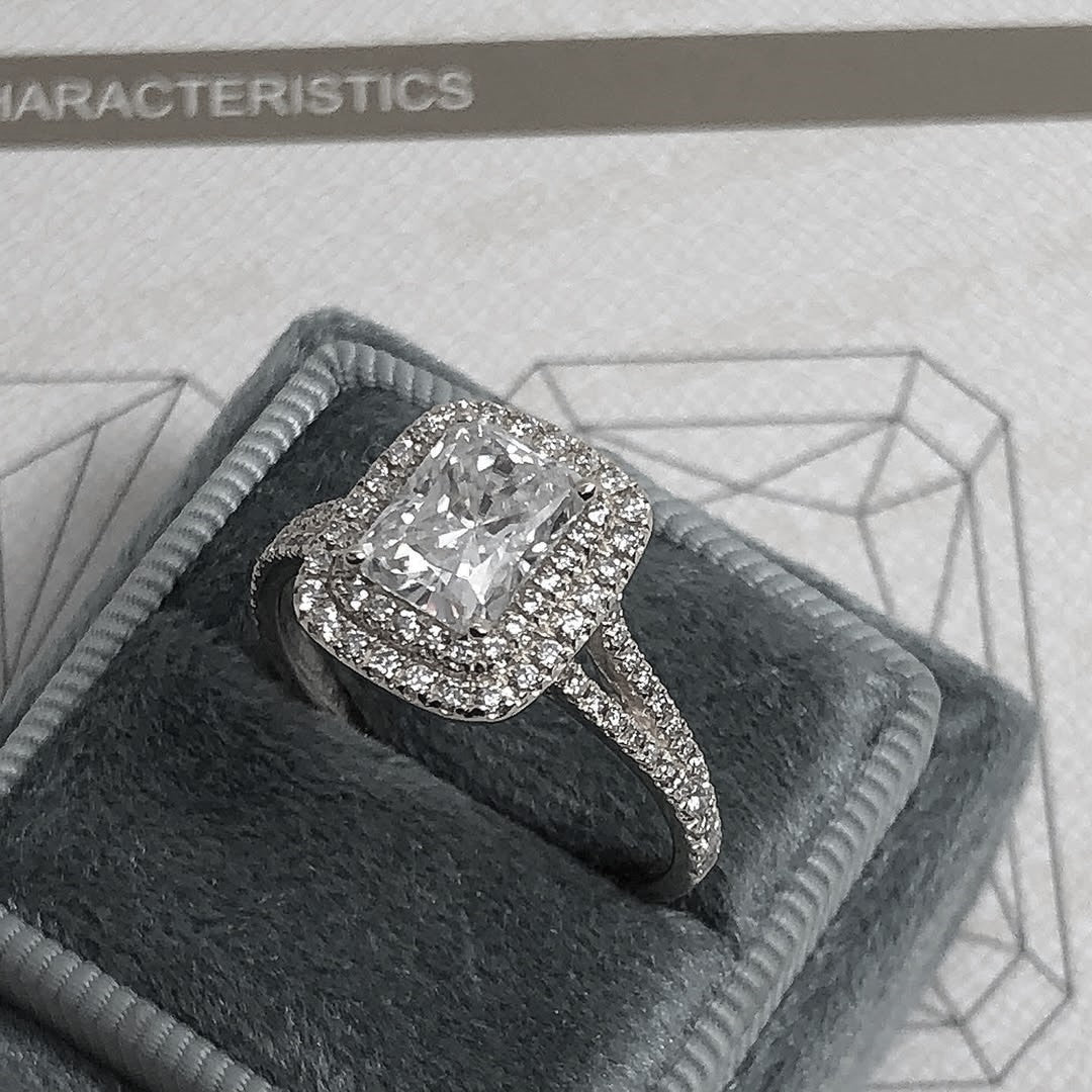 Classic Double Halo CZ Engagement ring in 925 Sterling Silver