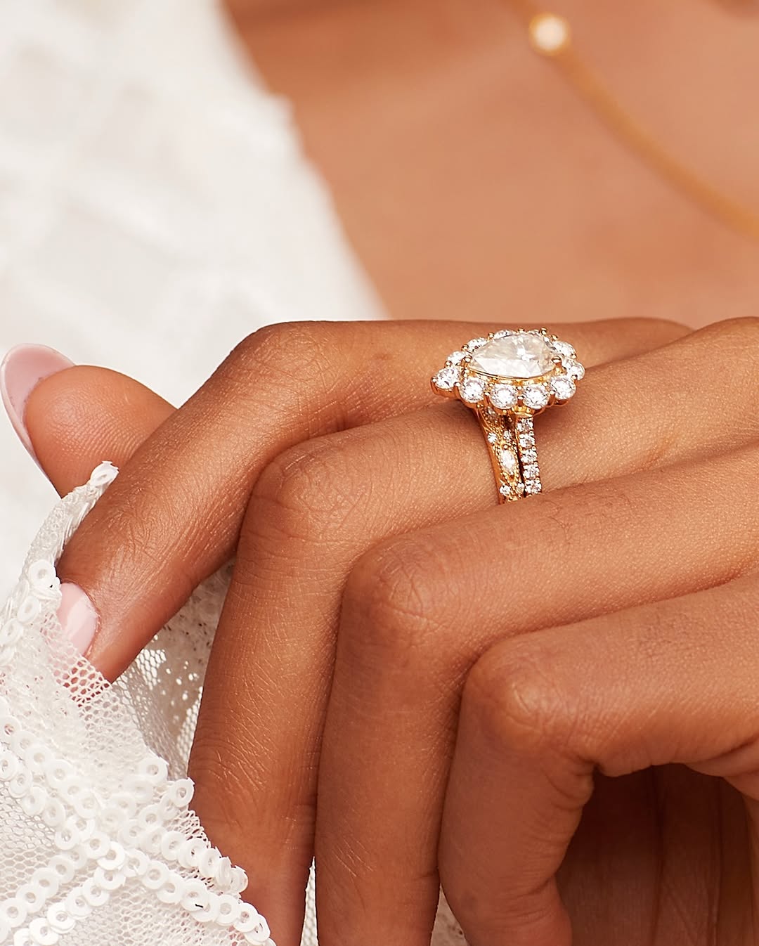BOZ Lavie Pear Cut Moissanite Bride Set in 18K Gold
