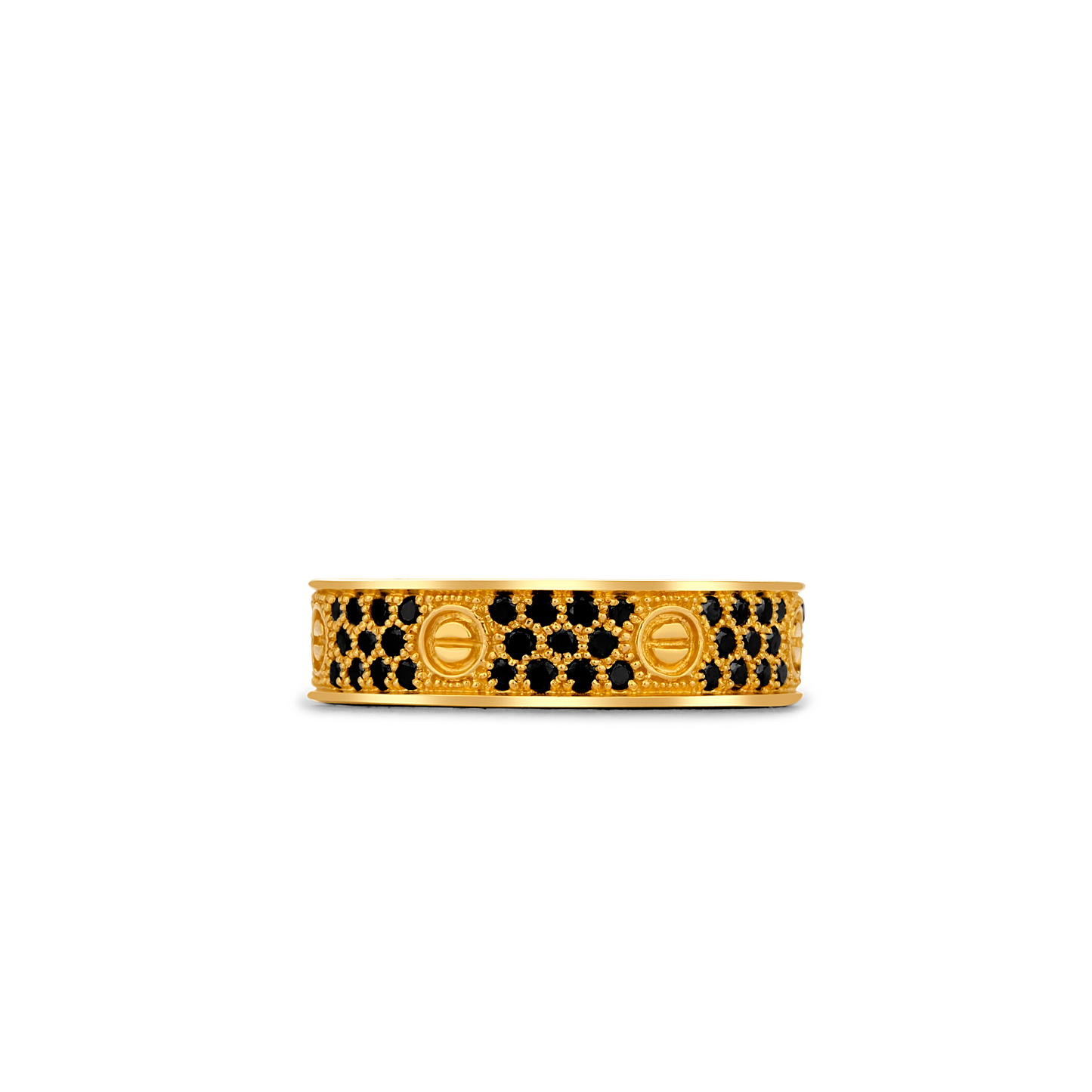 Gold bracelet with black pattern on a white background