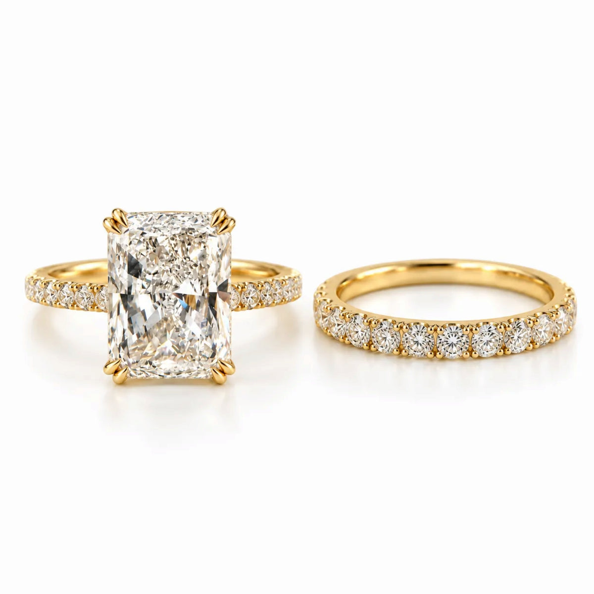 10CT Radiant Cut Lab Grown Diamond Bride Set in 18KT Gold