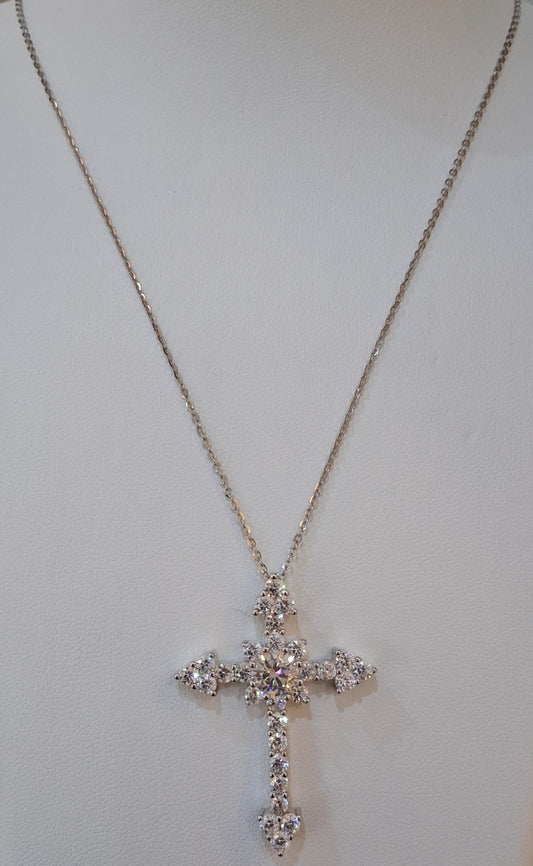 Amari Moissanite Cross Necklace in 925 Sterling Silver