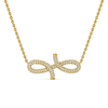 Gold necklace with an infinity symbol pendant on a white background
