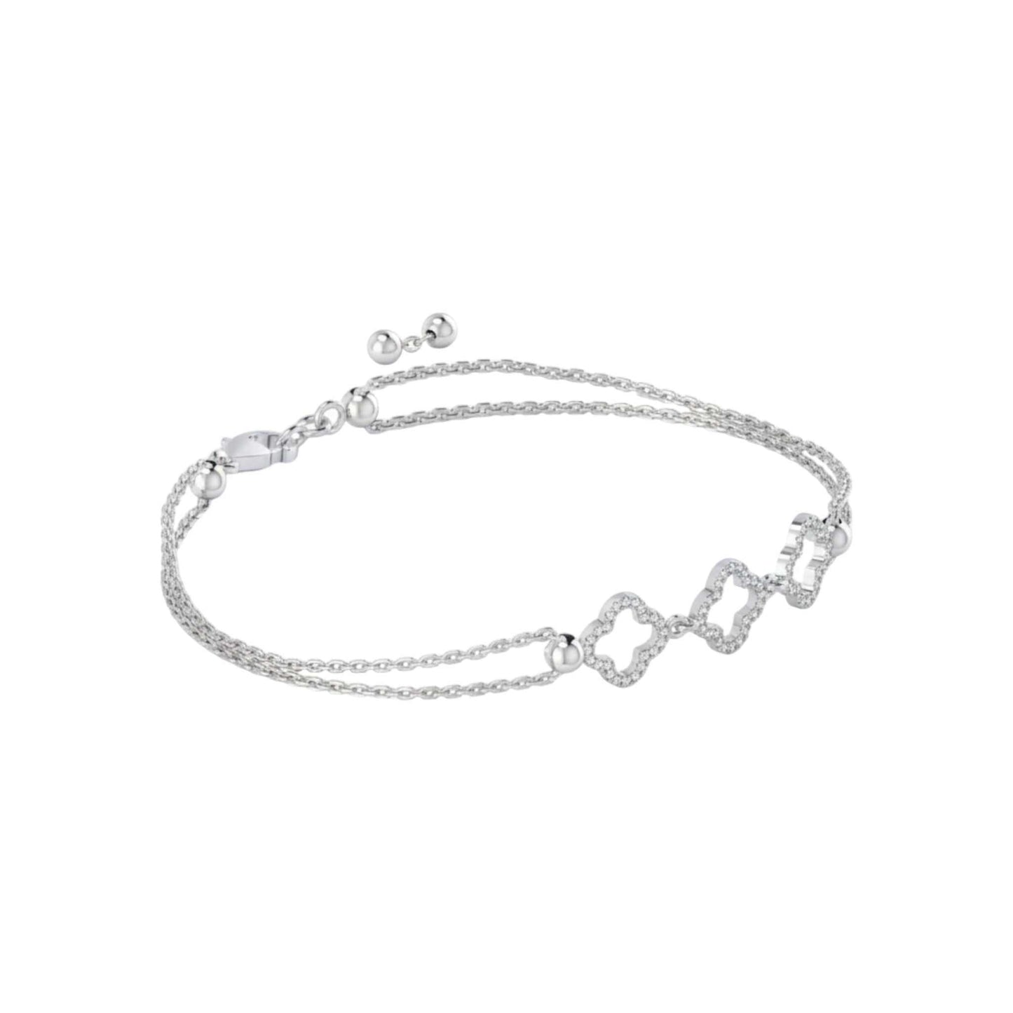 3 Clover Outline Diamond Bracelet in 18KT Gold