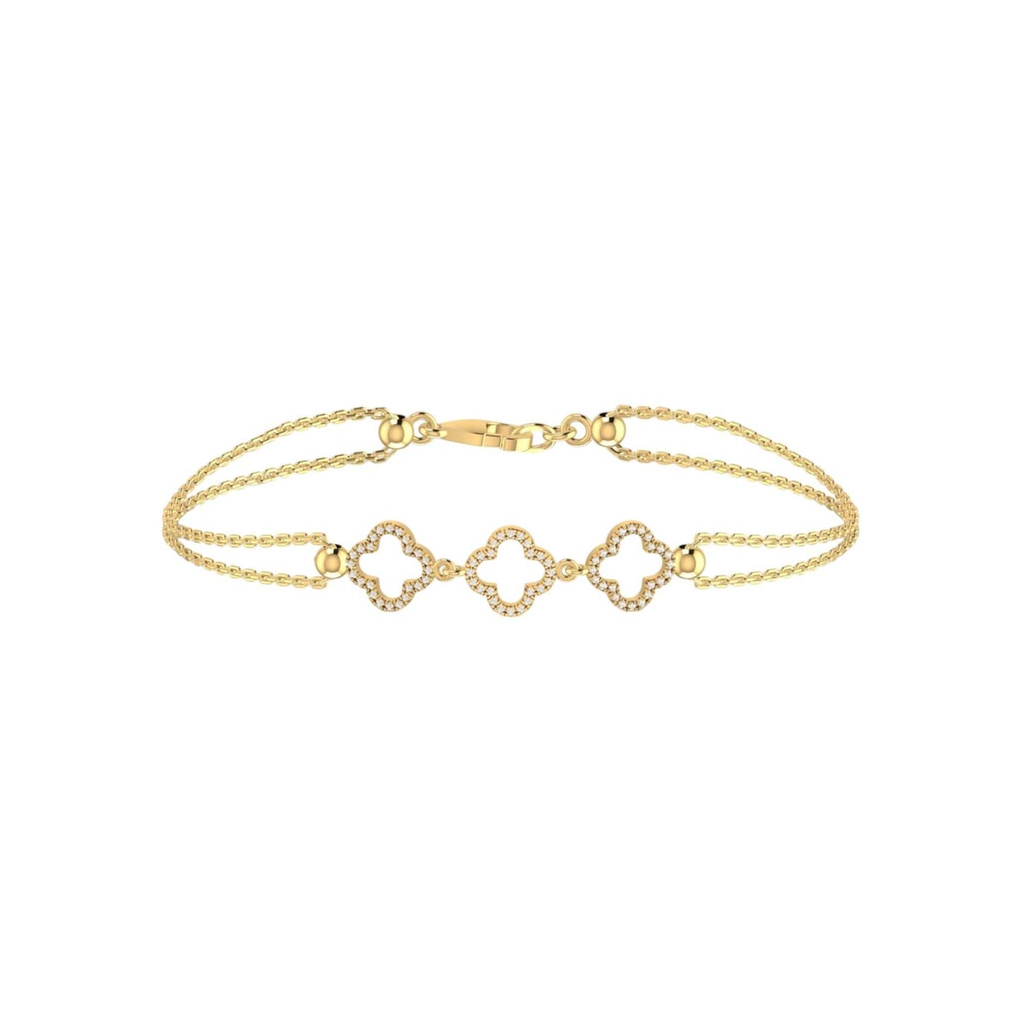 3 Clover Outline Diamond Bracelet in 18KT Gold