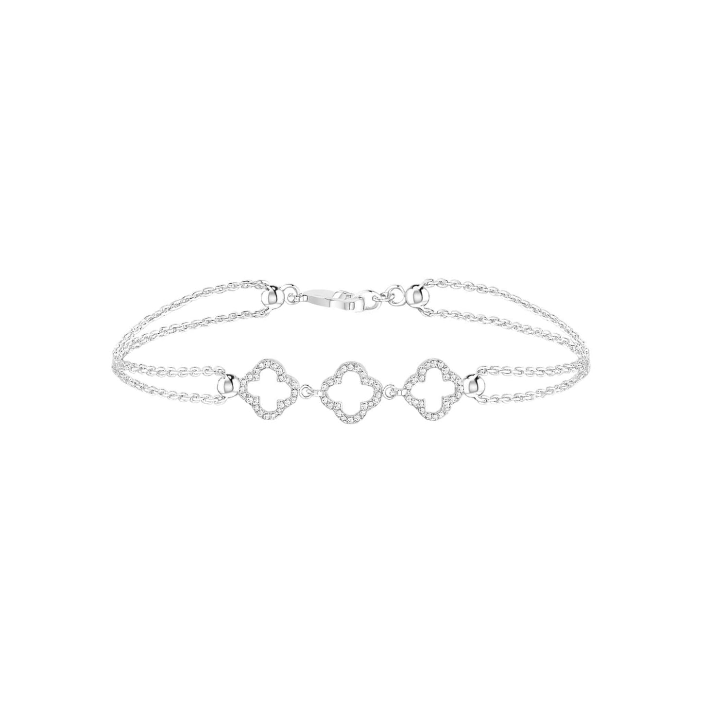 3 Clover Outline Diamond Bracelet in 18KT gold with three diamond-accented clover motifs