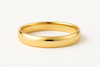 Gold wedding band ring on a white background