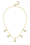 Gold necklace with teardrop-shaped pendants on a white background