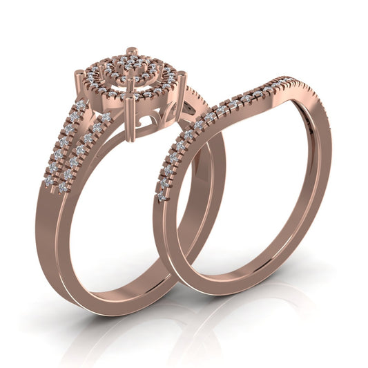 Precious Round Cut Diamond Cluster Bride Set in 18K Gold