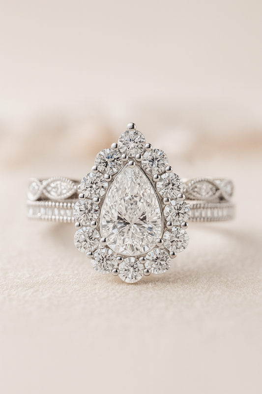 BOZ Lavie Pear Cut Moissanite Bride Set in 18K Gold