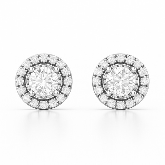 Pair of diamond stud earrings on a white background