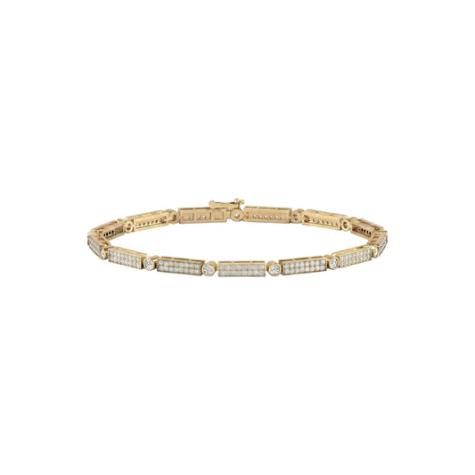 Gold bracelet with embedded diamonds on a white background