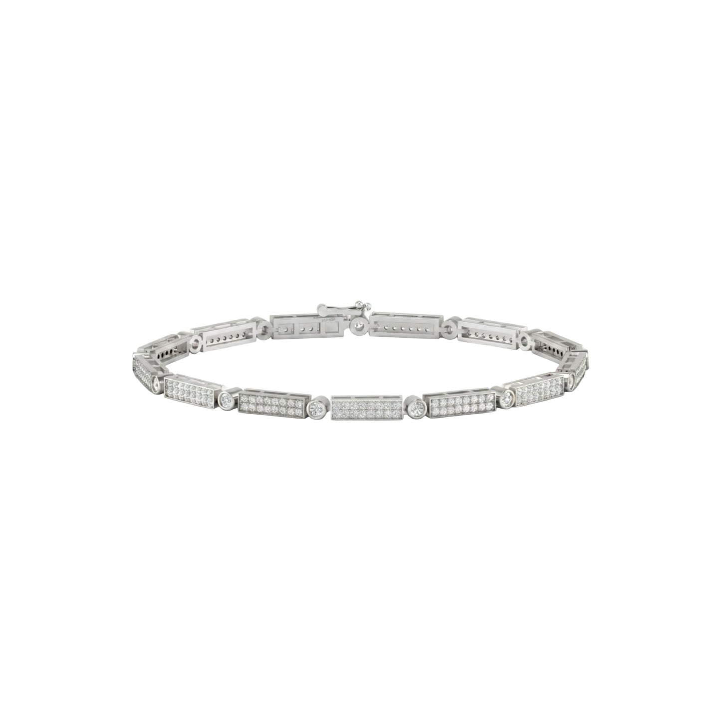 Silver bracelet with small diamonds on a white background