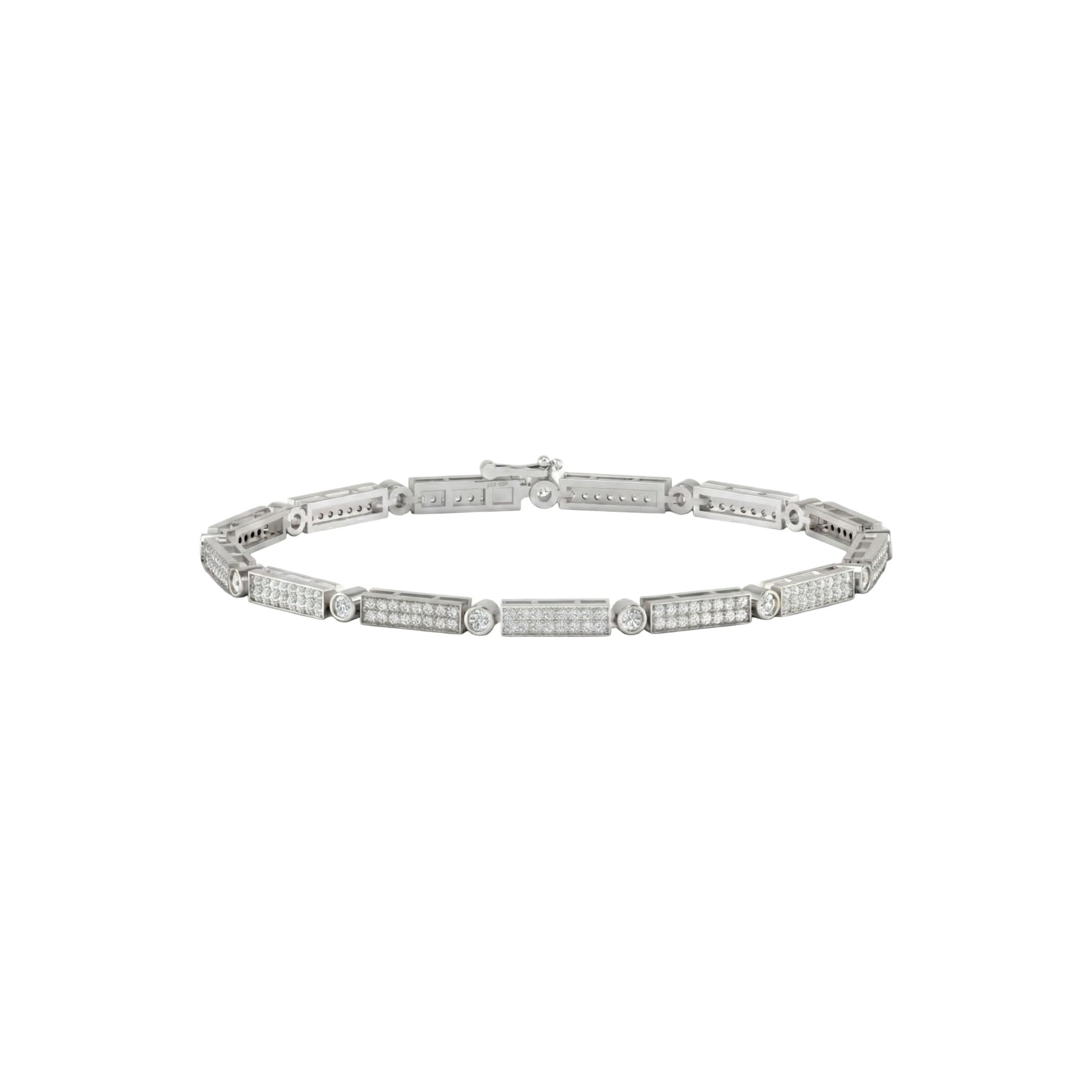 Silver bracelet with small diamonds on a white background