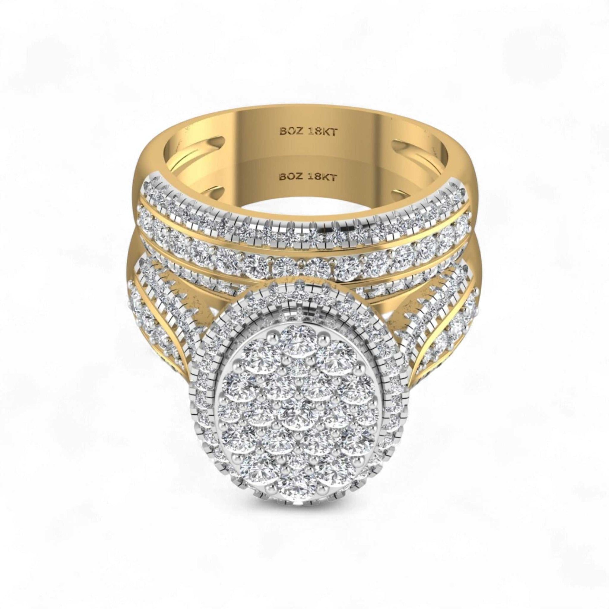 Amanda round cut diamond bridal set in 18KT gold with natural diamonds and intricate detailing