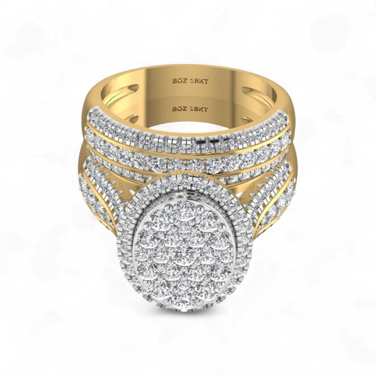 Amanda round cut diamond bridal set in 18KT gold with natural diamonds and intricate detailing
