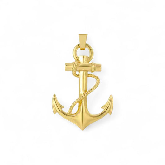 Gold anchor pendant on a white background