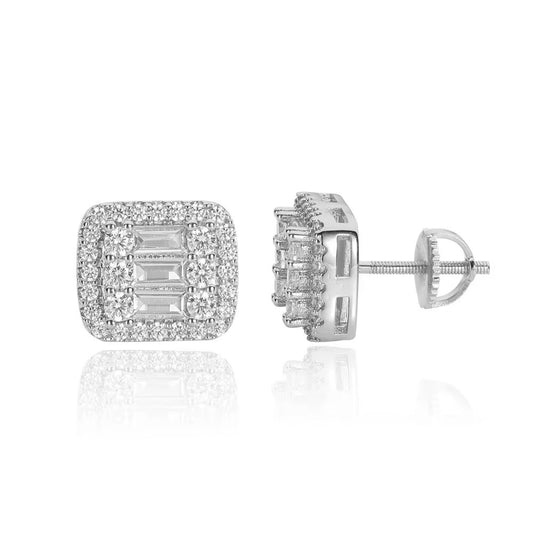 Pair of diamond earrings on a white background