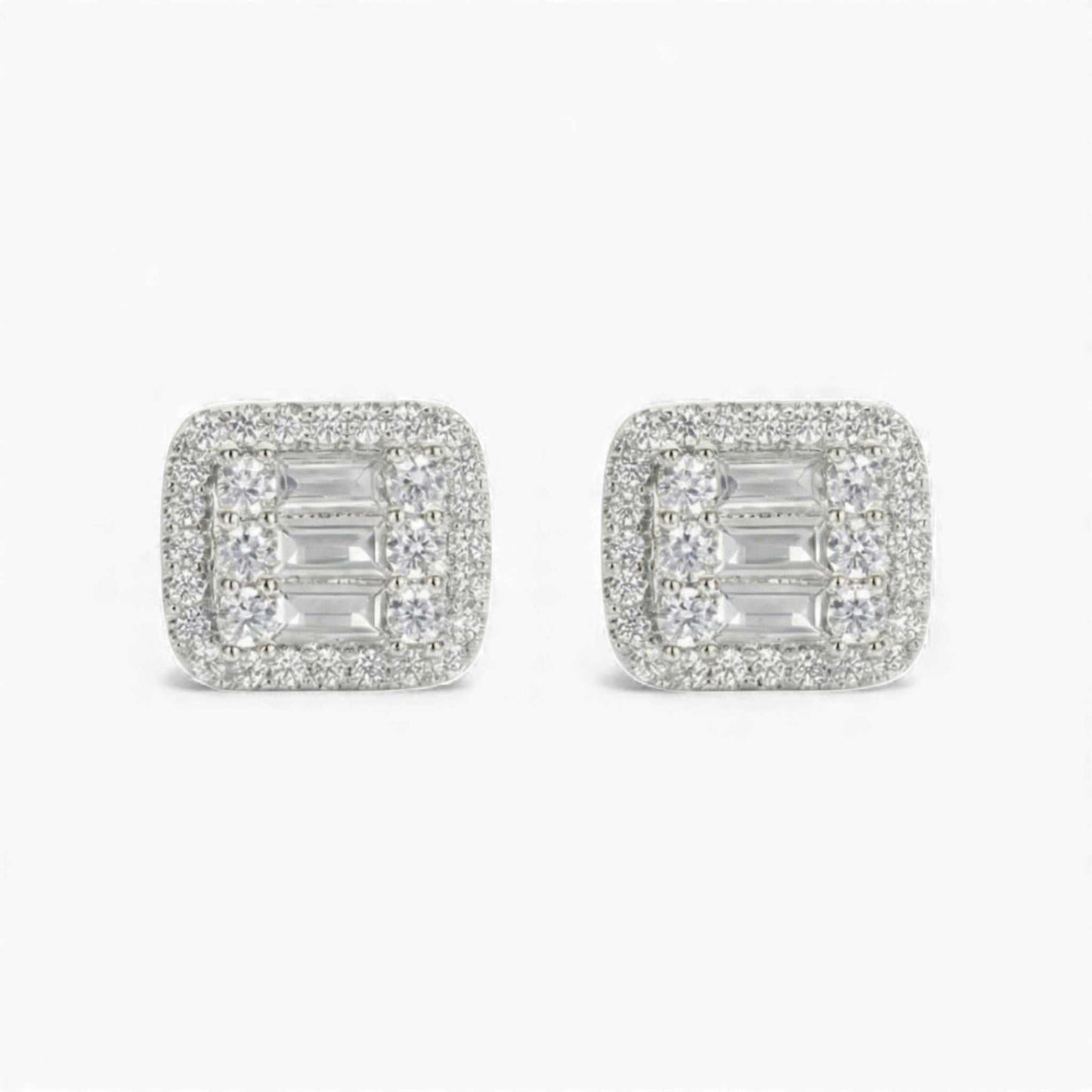 Athens icy moissanite studs 925 sterling silver baguette halo earrings sparkling VVS1 D stones