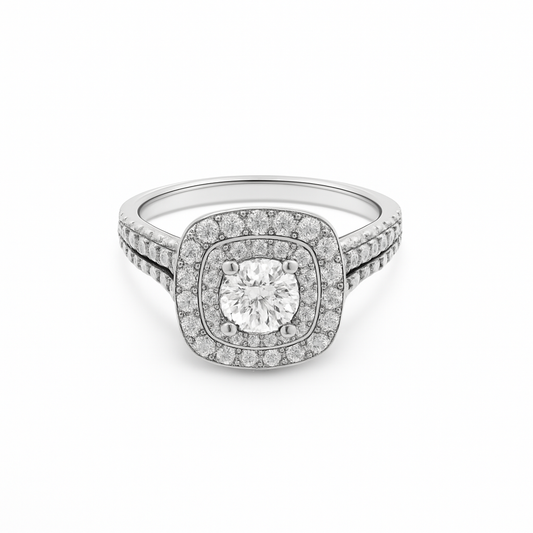 Audre Cushion Cut Moissanite Engagement Ring in 925 Sterling Silver