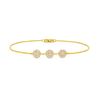 Gold bracelet with three diamond-studded charms on a white background