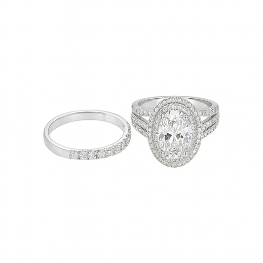 Two diamond rings on a white background