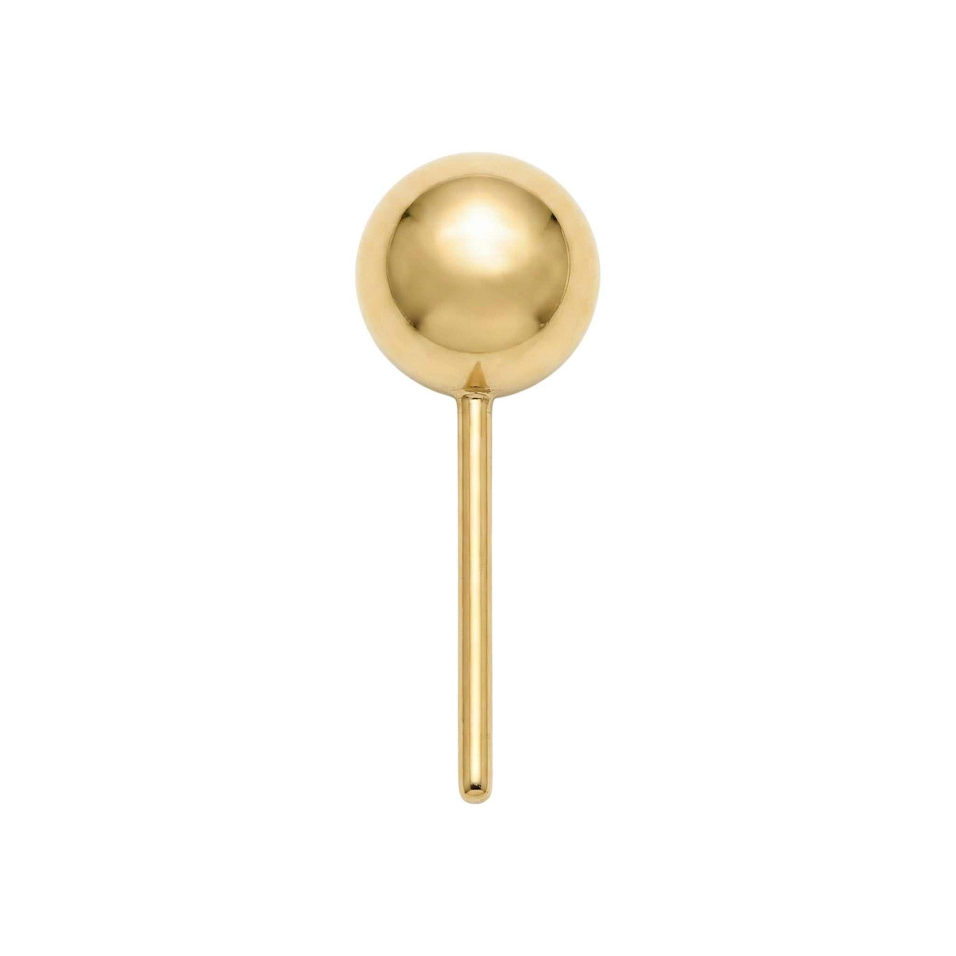 Gold earring with a spherical top on a white background