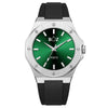 BOZ Forte Watch with green dial, stainless steel case, black rubber strap, and sapphire crystal glass