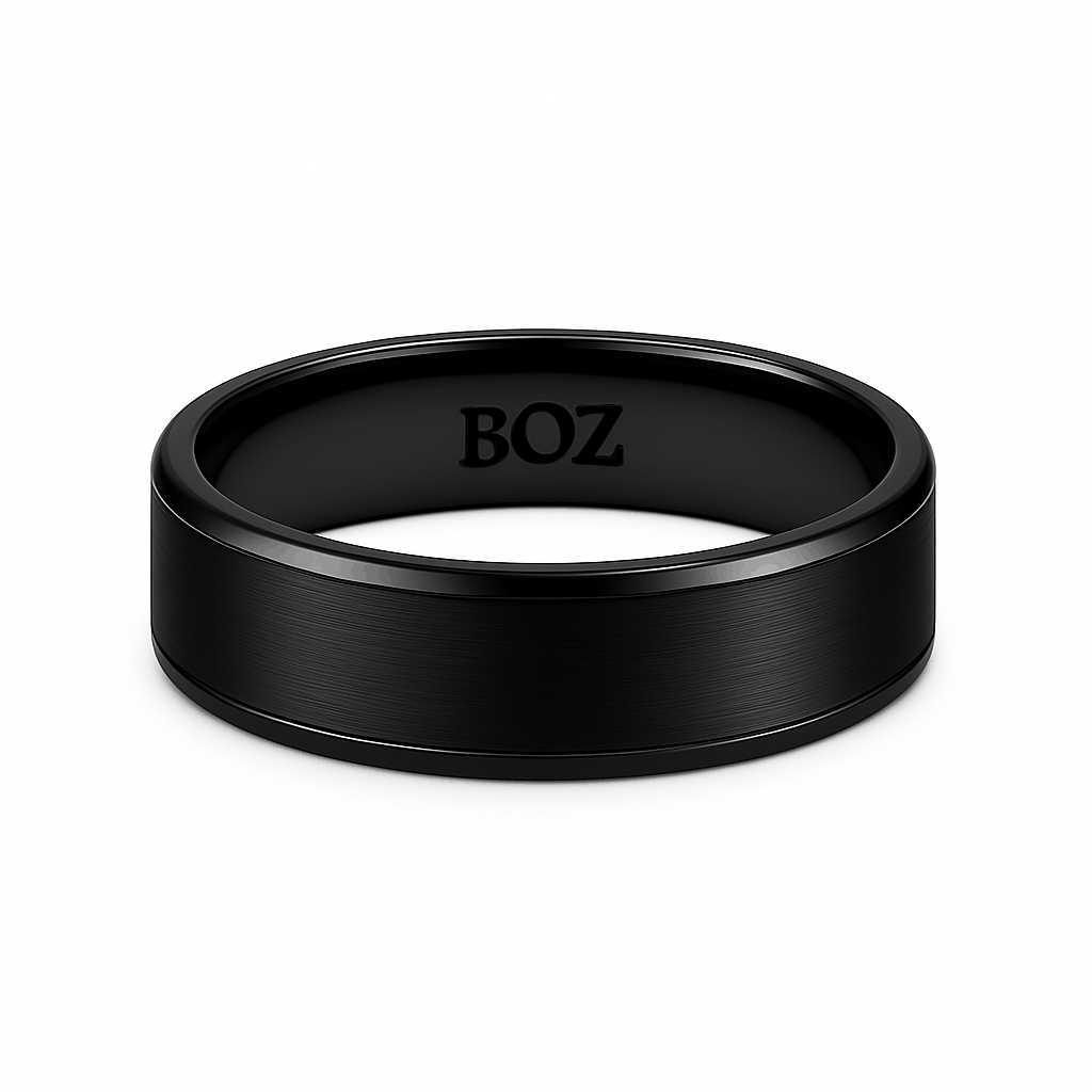 Black Titanium Band by BOZ with a sleek, lightweight, scratch-resistant black finish and comfort-fit interior.