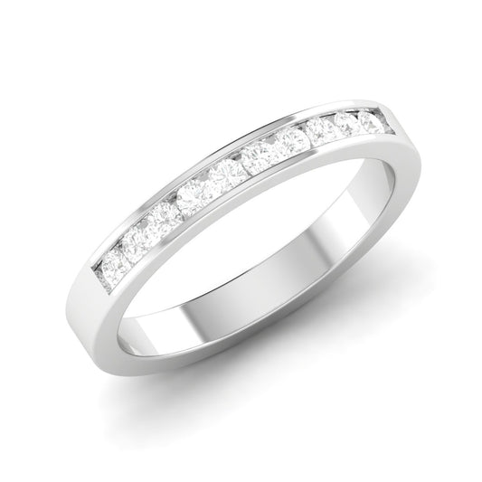 Silver ring with small diamonds on a white background