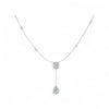 Silver necklace with a teardrop pendant on a white background