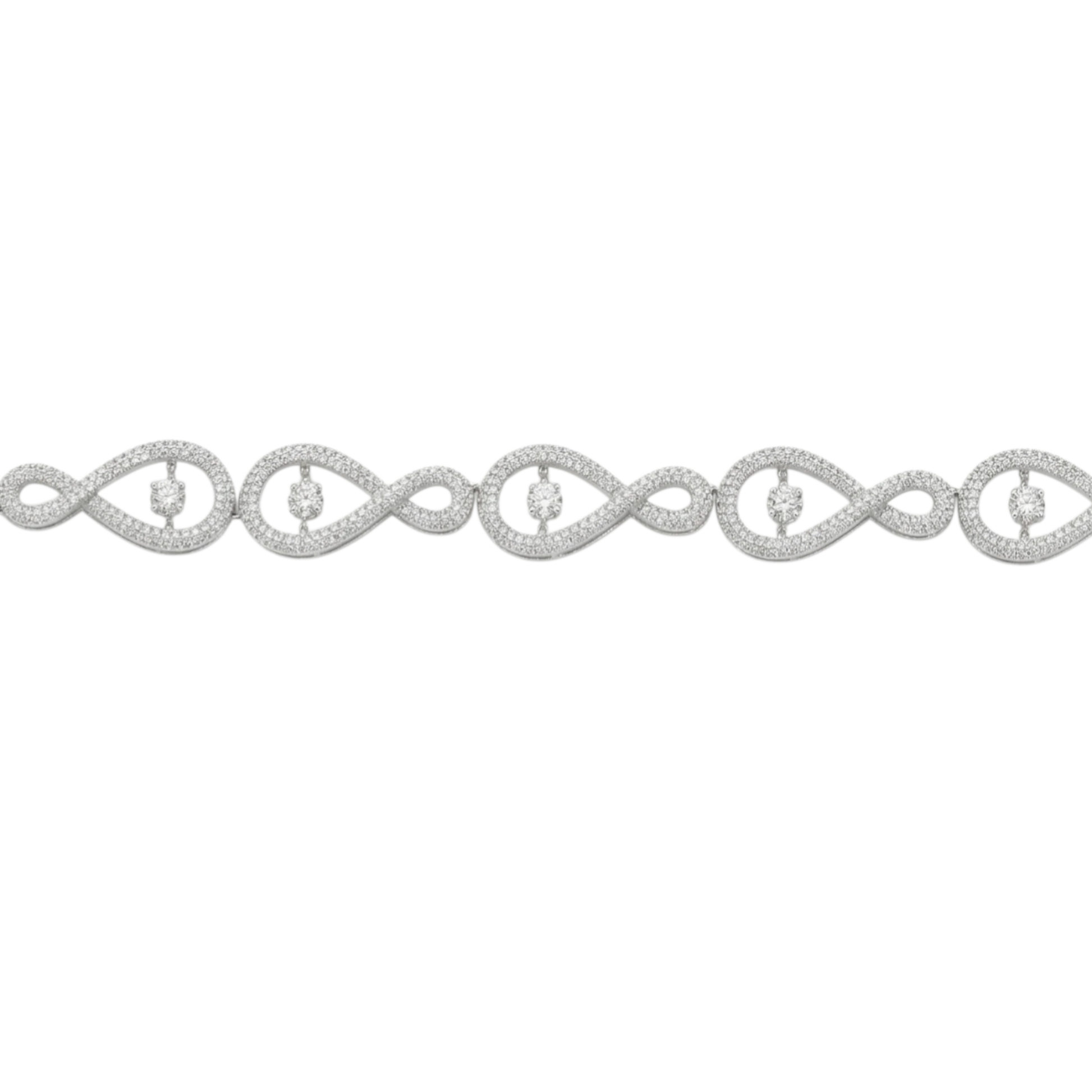 Silver bracelet with small stones on a white background