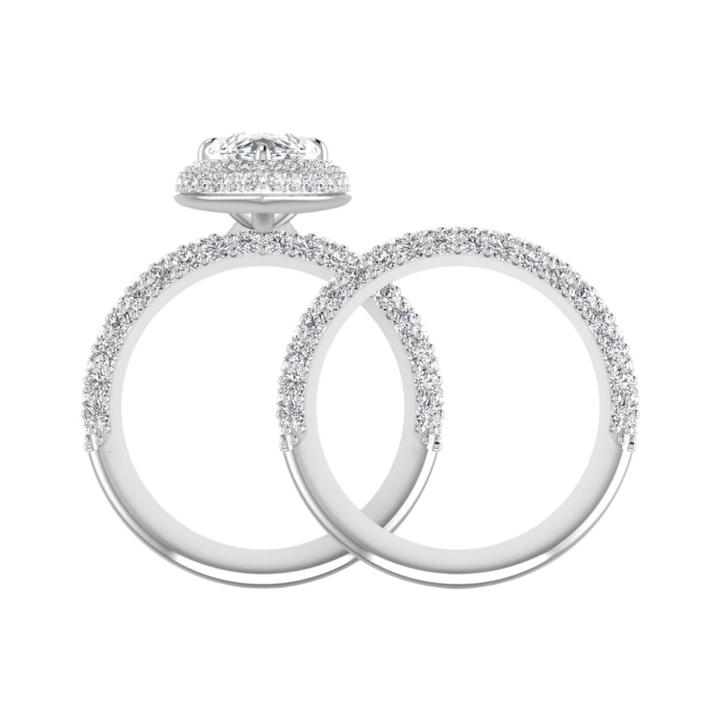 Pair of silver hoop earrings with clear gemstones on a white background
