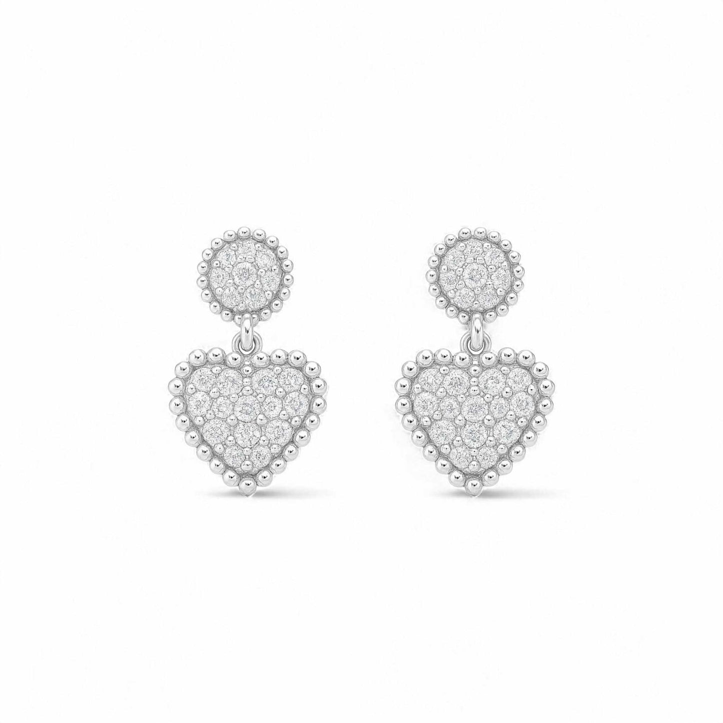 Ava Heart Drop Diamond Earring in 18K gold with heart-shaped natural diamond charms