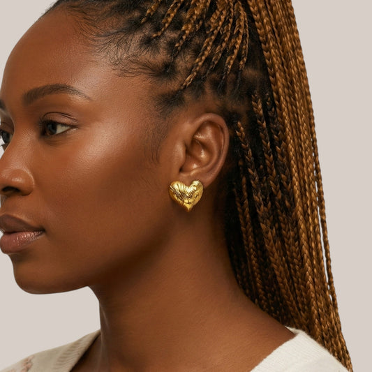 Big Heart Plain Gold Earrings in 18KT Gold