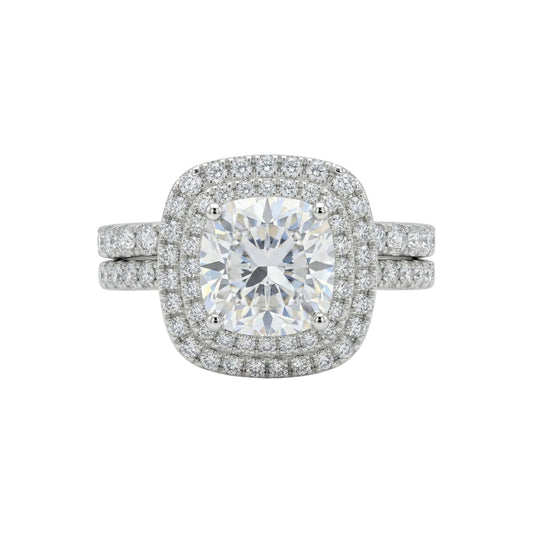 Chrisscy Cushion Cut Lab Grown Diamond Bride Set in Platinum