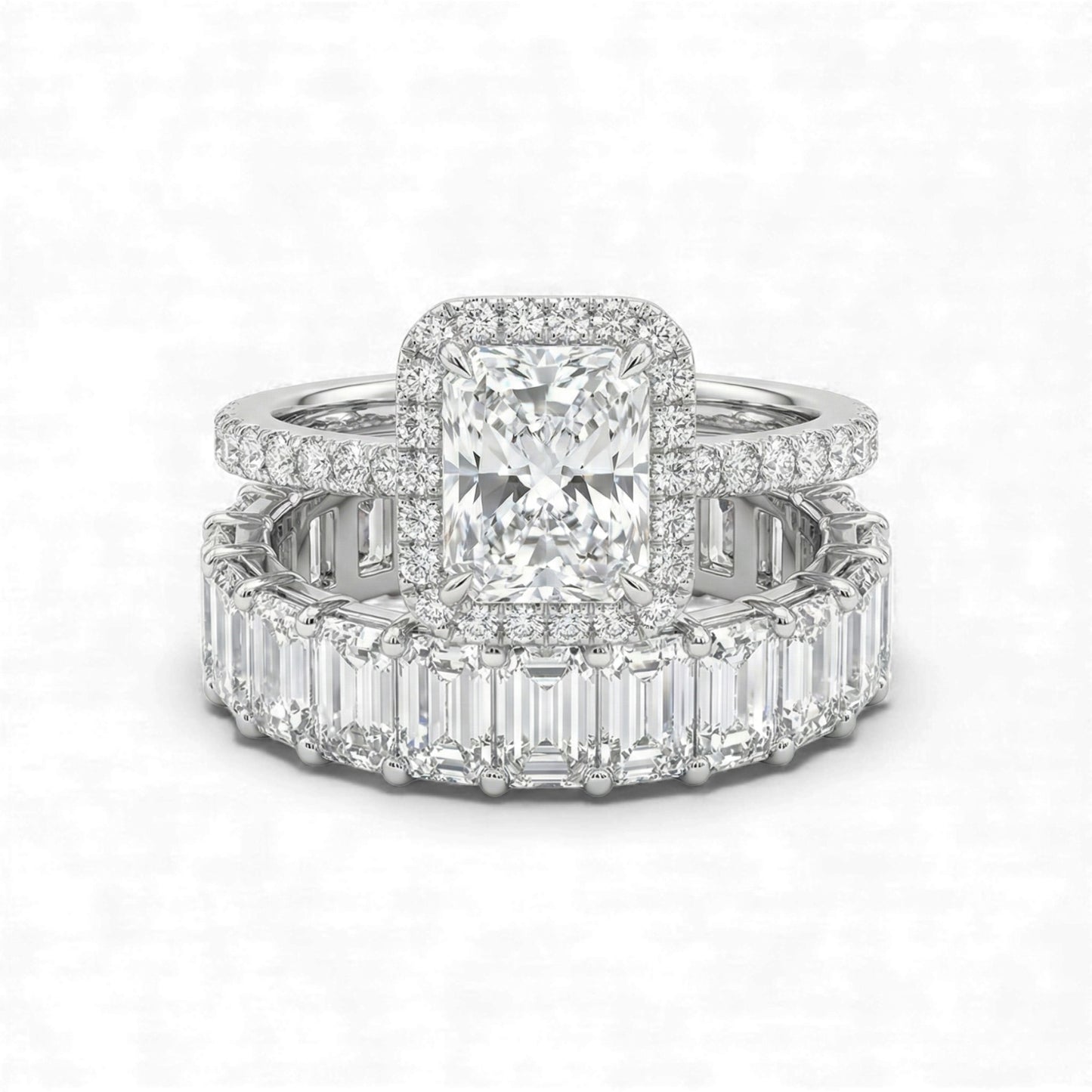 Two diamond rings with a white background