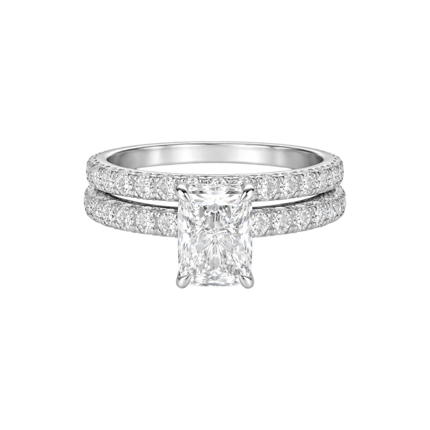Diamond ring with a central gemstone on a white background