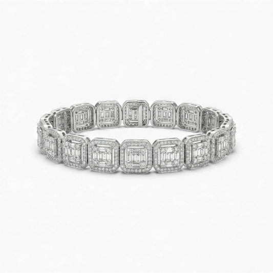 Diamond bracelet with square-cut stones on a white background