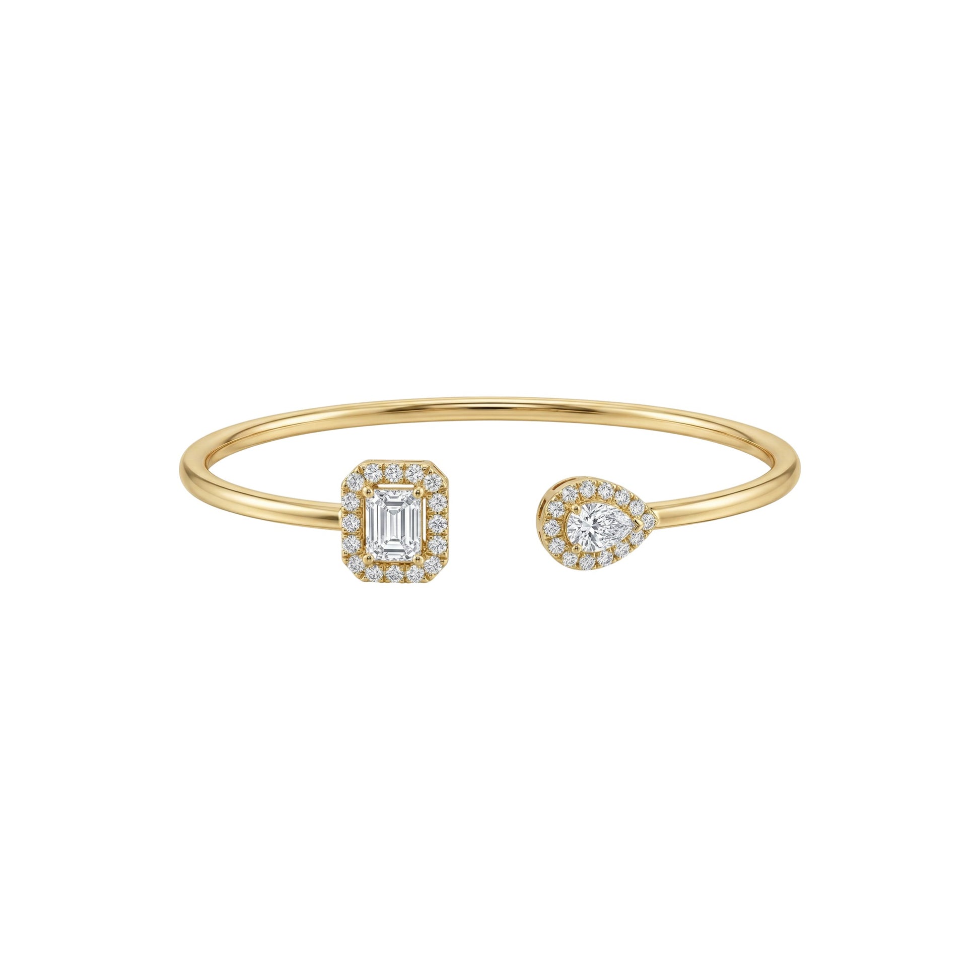 Gold bracelet with diamond accents on a white background