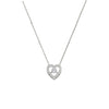 Silver necklace with a heart-shaped pendant on a white background